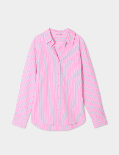 Chemise oversize 1 poche coton rose femme