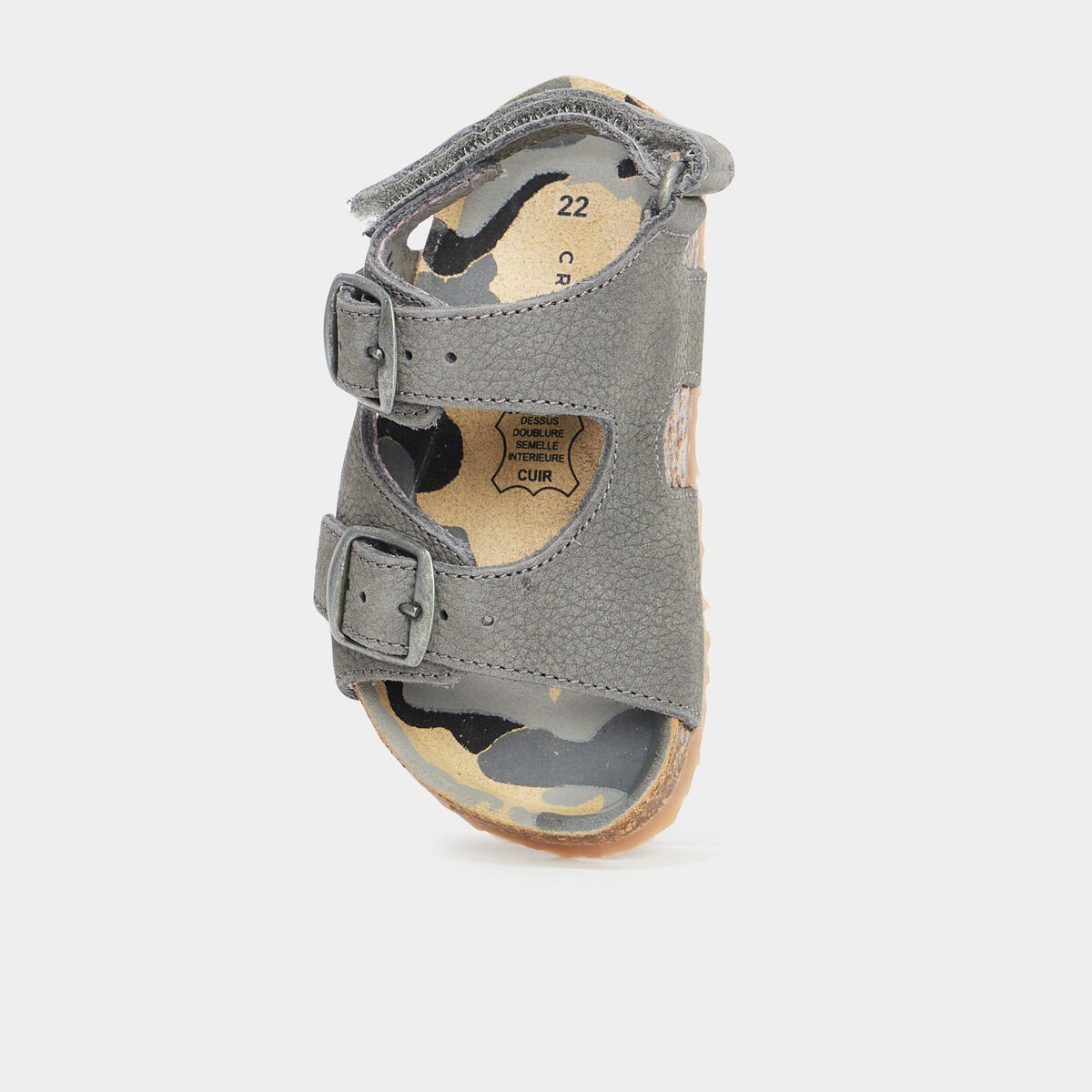 Sandales cuir boucles et scratchs Creeks gris b&eacute;b&eacute; gar&ccedil;on