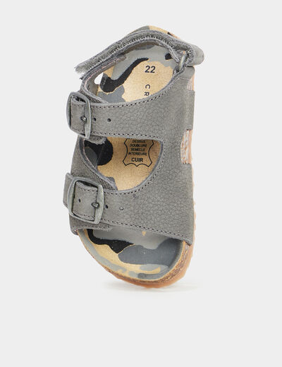 Sandales cuir boucles et scratchs Creeks gris b&eacute;b&eacute; gar&ccedil;on