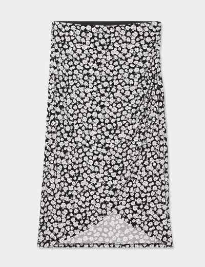 Jupe midi portefeuille noir femme