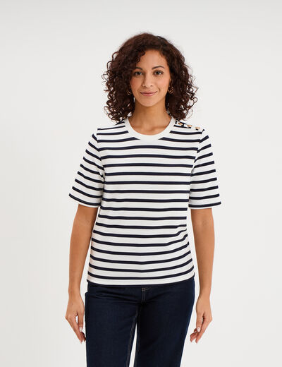 T-shirt marini&egrave;re manches courtes ecru femme