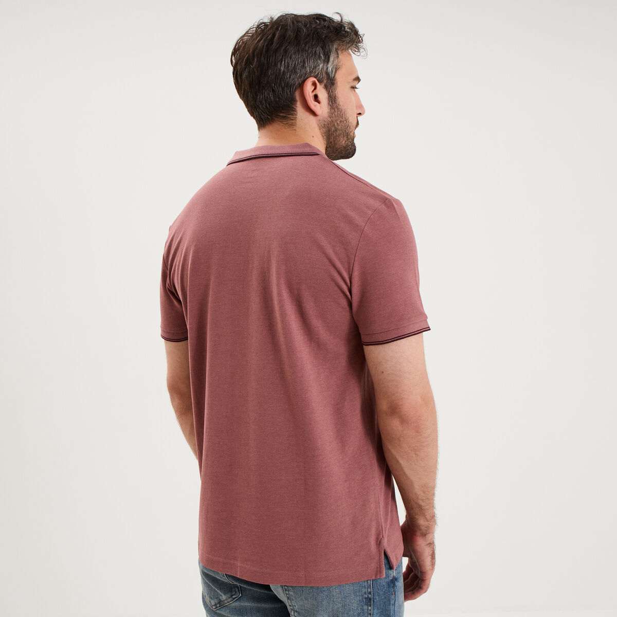 Polo piqu&eacute; coton manches courtes vieux rose homme
