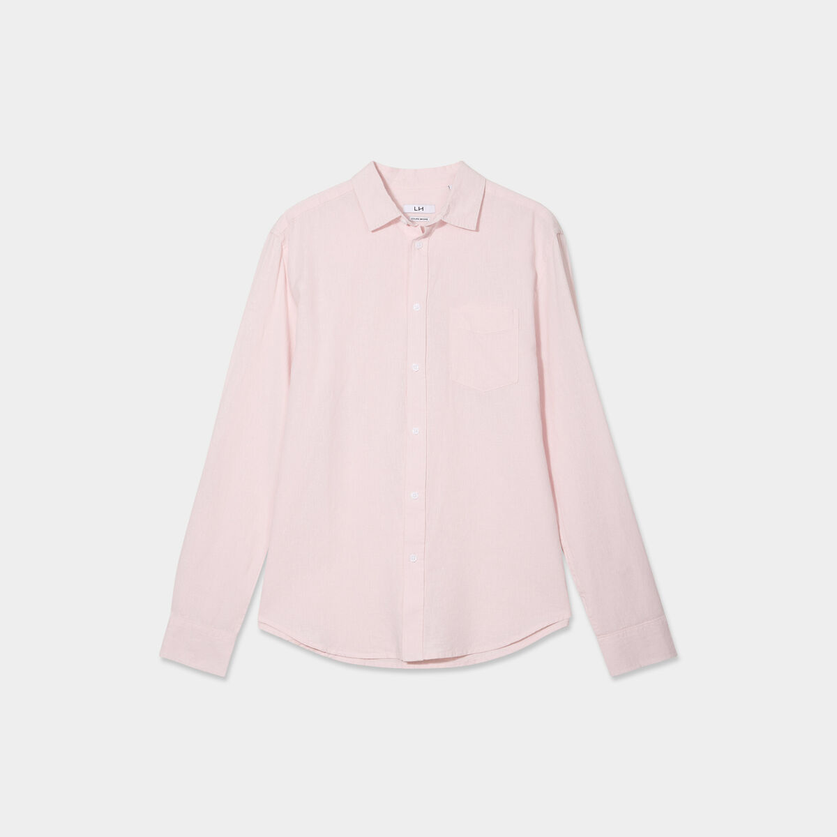Chemise manches longues lin mélangé rose clair homme