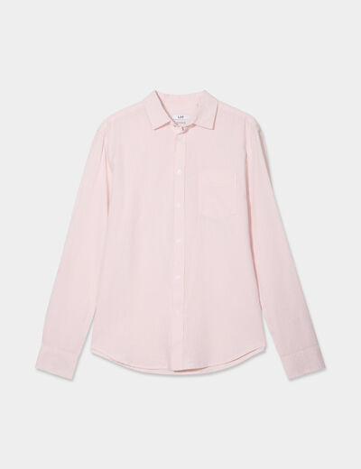 Chemise manches longues lin mélangé rose clair homme