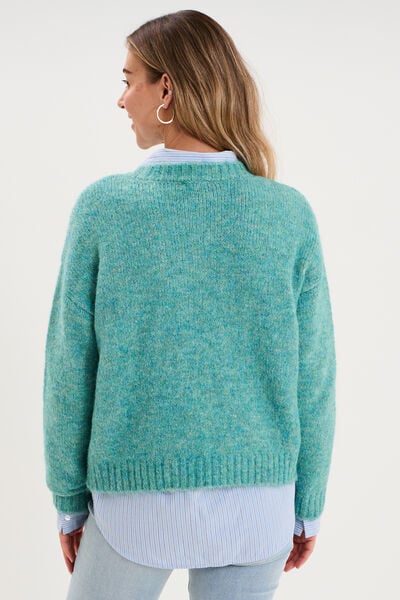 Pull col rond manches longues bleu canard femme