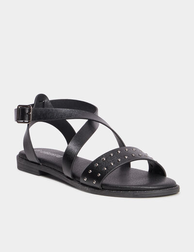 Sandales brides avec clous noir femme