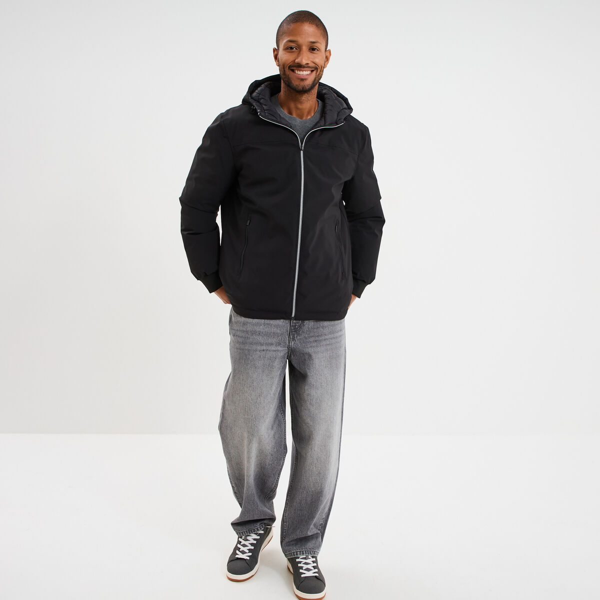 Blouson r&eacute;versible &agrave; capuche zipp&eacute; noir homme