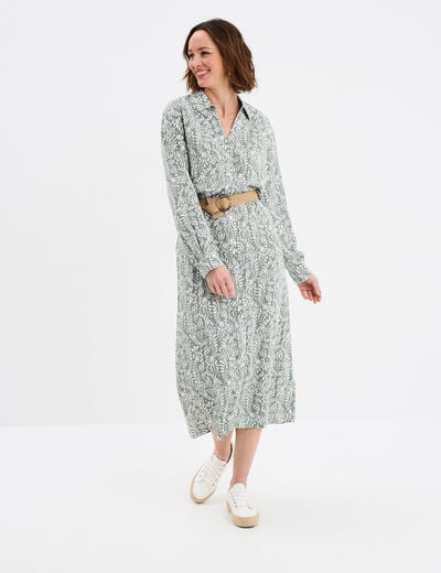 Robe chemise longue avec ceinture vert kaki femme