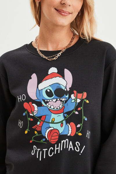 Sweat de Noël manches longues Stitch noir femme