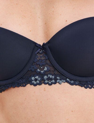 Soutien-gorge balconnet micro dentelle bleu marine femme