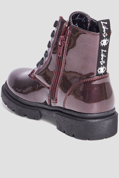 Bottines crantées zippées à paillettes bordeaux fille