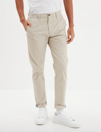 Pantalon chino slim stretch creme homme