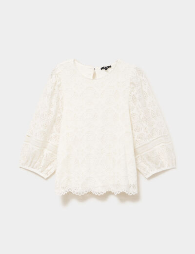 Blouse dentelle manches 3/4 blanc femme