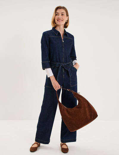 Combinaison pantalon large denim 3/4 denim brut femme