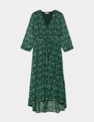 Robe midi col cache-coeur fluide vert femme