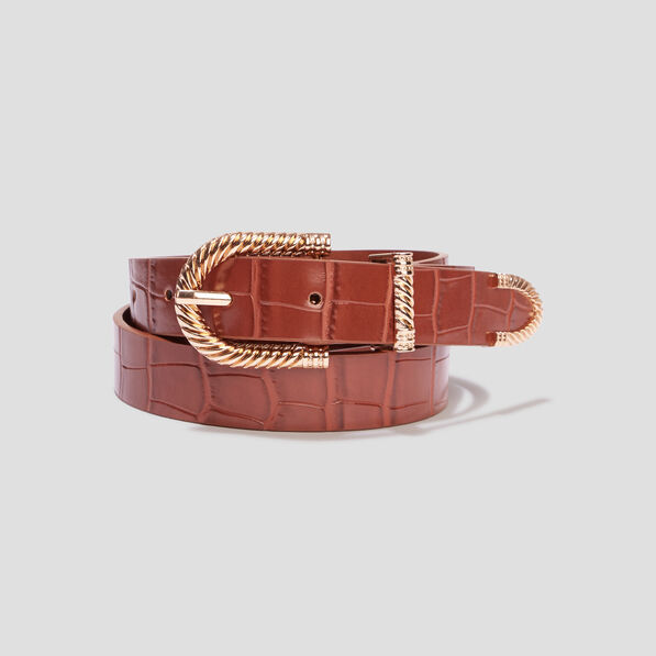 Ceinture aspect croco vernis marron cognac femme