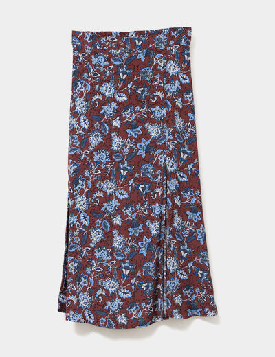 Jupe midi fendue fluide marron femme