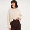 Gilet cardigan col rond boutonn&eacute; blanc femme