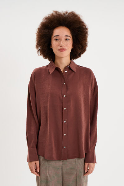 Chemise fluide manches longues oversize bordeaux femme