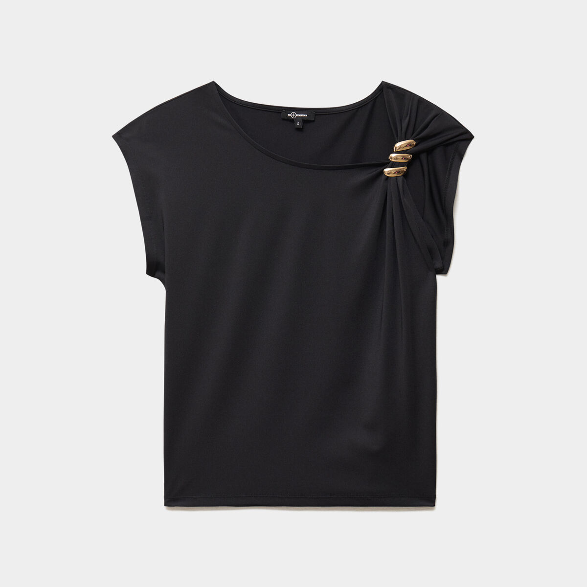 T-shirt asym&eacute;trique avec broche noir femme
