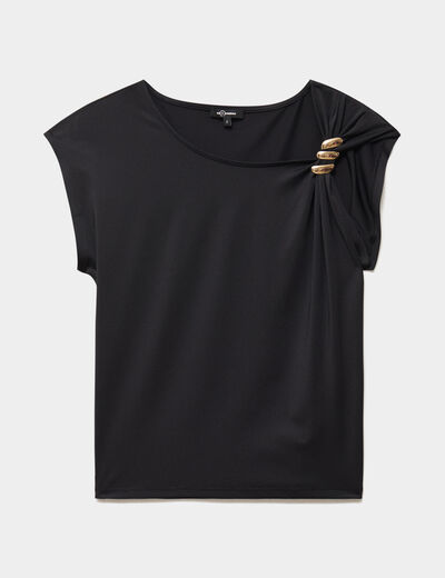 T-shirt asym&eacute;trique avec broche noir femme