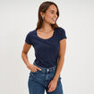 T-shirt coton col rond manches courtes bleu marine femme