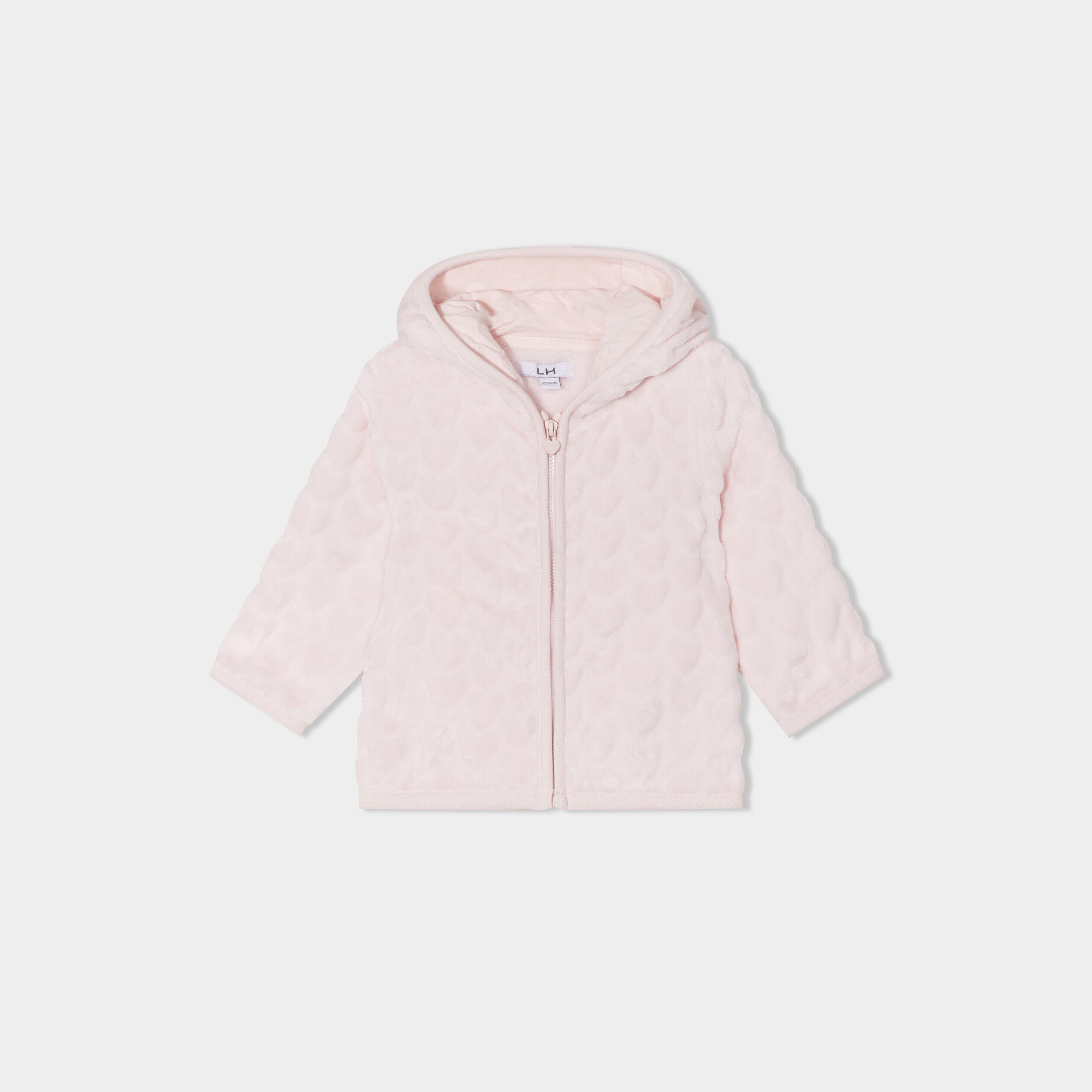 Gilet aspect velours à capuche rose clair bébé fille LH
