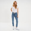 Jeans droit cropped taille &eacute;lastiqu&eacute;e denim stone femme