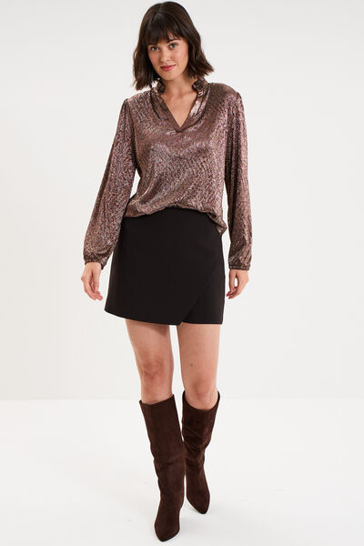 Blouse manches longues col tunisien terracotta femme