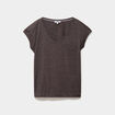 T-shirt col v poche poitrine marron fonc&eacute; femme