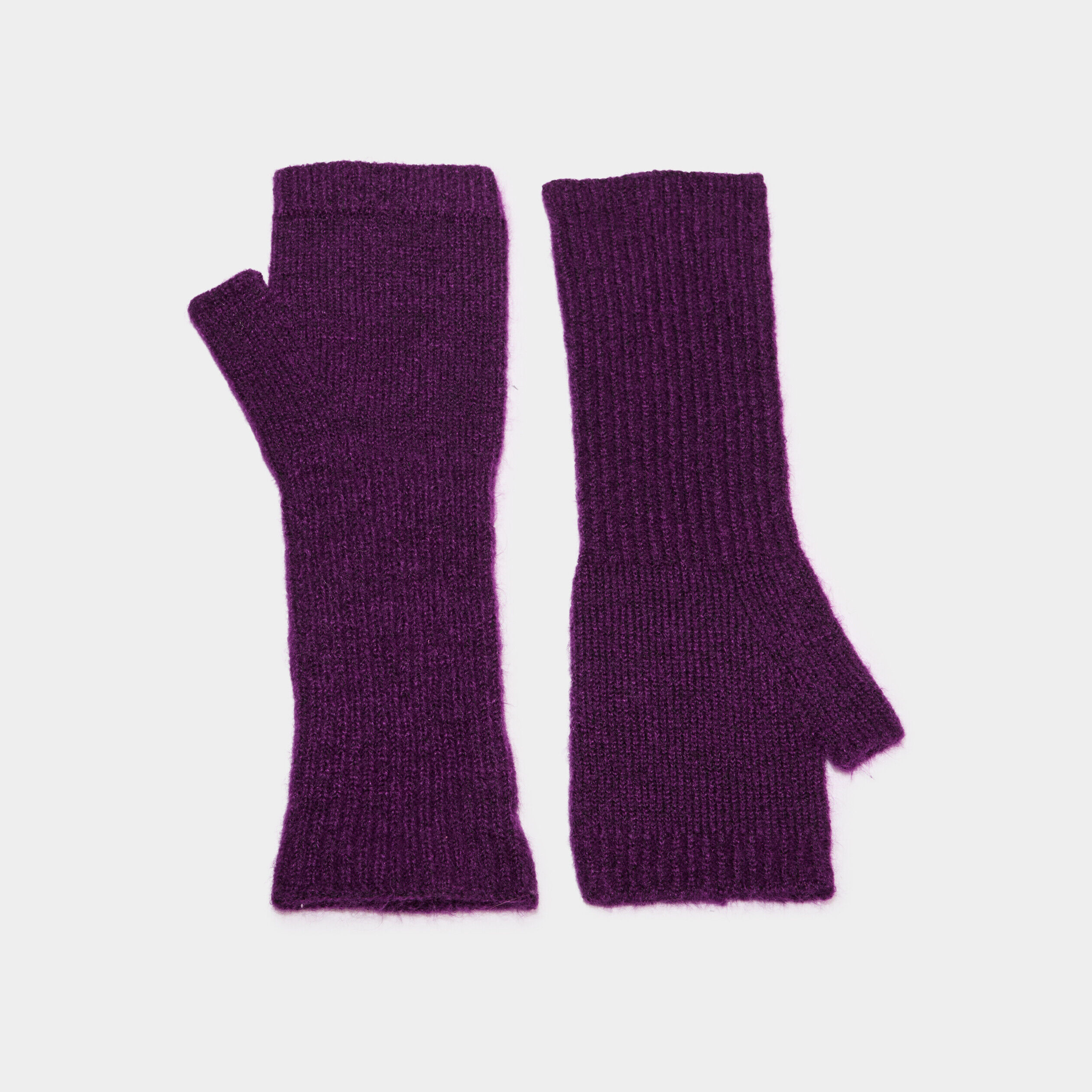 Mitaines longues en maille côtelée violet foncé femme