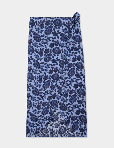Jupe midi portefeuille bleu femme