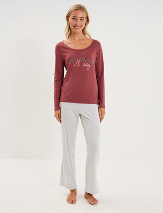 Ensemble pyjama pantalon et t-shirt rose framboise femme