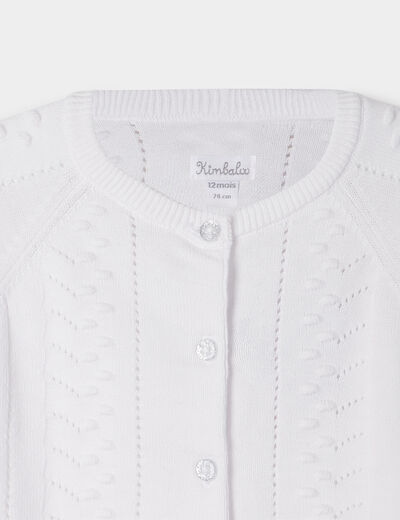 Gilet manches longues boutonné coton blanc bébé fille