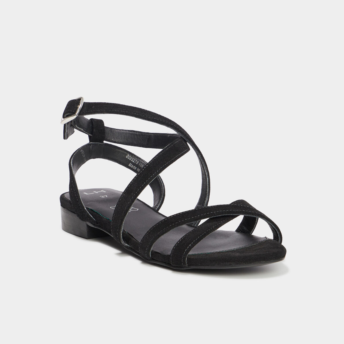 Sandales avec brides en cuir noir femme