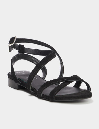 Sandales avec brides en cuir noir femme