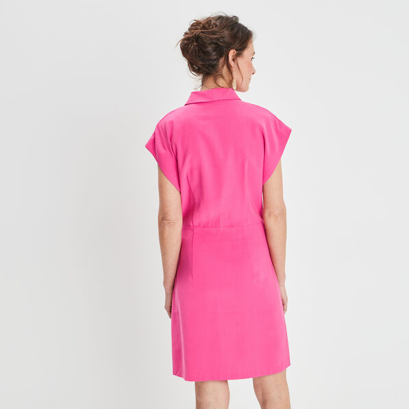 robe courte trapeze col effet croise rose fushia femme Robe courte trapèze col effet croisé rose fushia femme