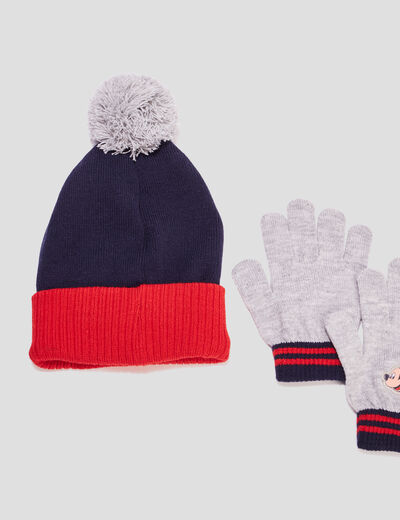 Ensemble bonnet et gants Mickey bleu marine garçon