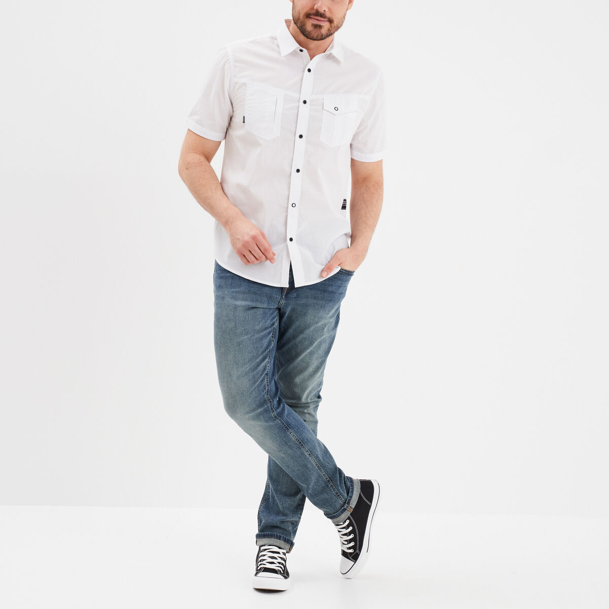 Chemise manches courtes &agrave; poches Liberto blanc homme