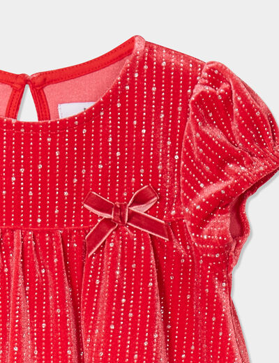 Robe évasée effet velours à strass rouge bébé fille
