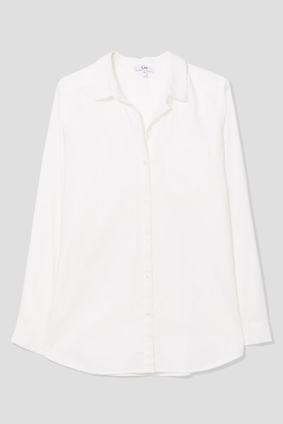 Chemise manches longues en coton blanc femme