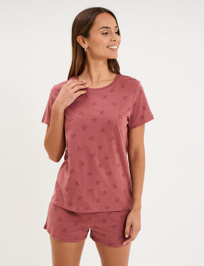 Ensemble pyjama short t-shirt coton rose femme