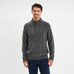 Pull col montant boutonn&eacute; et torsades gris fonc&eacute; homme