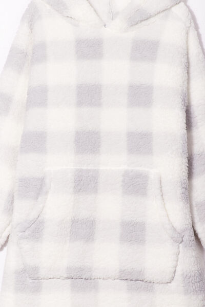Poncho plaid long pilou ecru femme