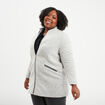 Manteau mi-long droit zippé col mao gris clair femme grande taille