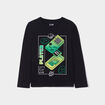 T-shirt col rond manches longues coton noir garçon