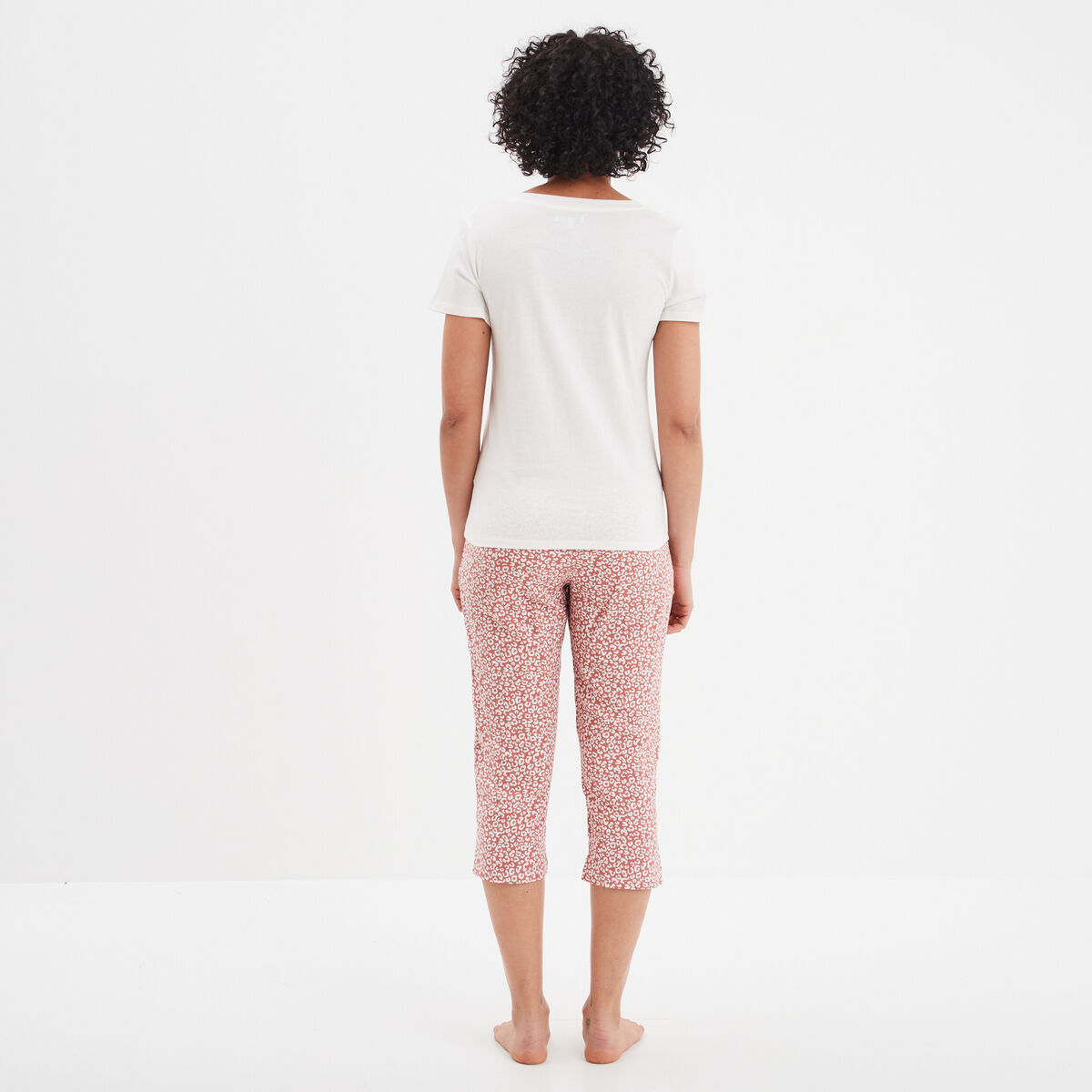 Ensemble pyjama corsaire 2 pièces blanc femme