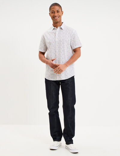 Chemise droite manches courtes coton ecru homme
