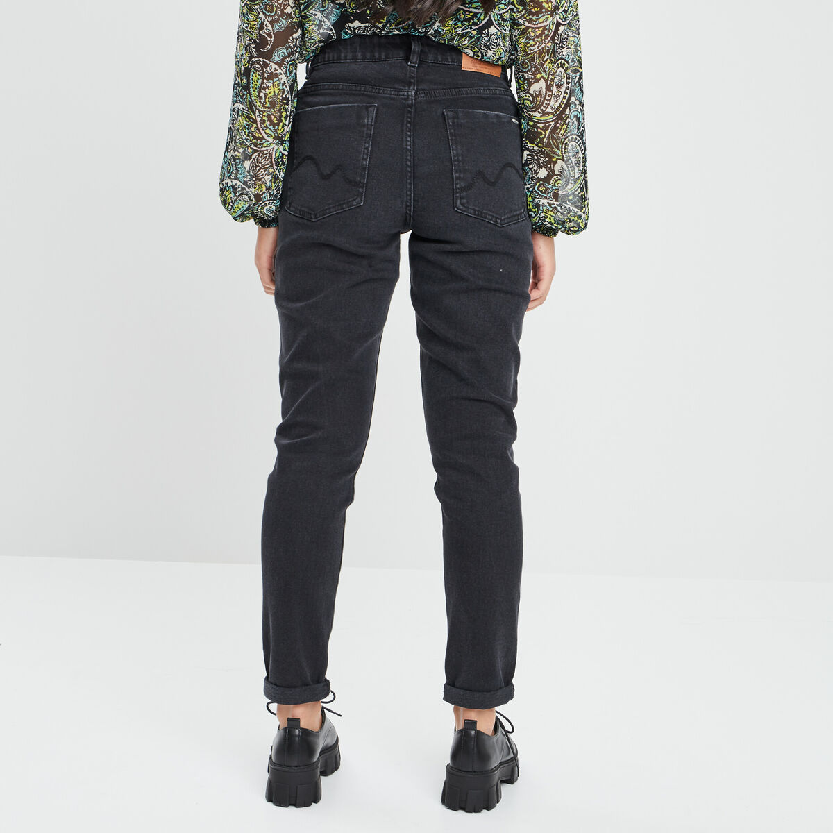Jeans mom taille haute denim noir femme