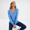 Pull droit ample col V fentes aux c&ocirc;t&eacute;s bleu clair femme